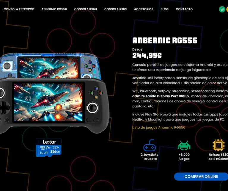 Página web corporativa de la empresa de consolas retro y gaming Bitpop Consolas.