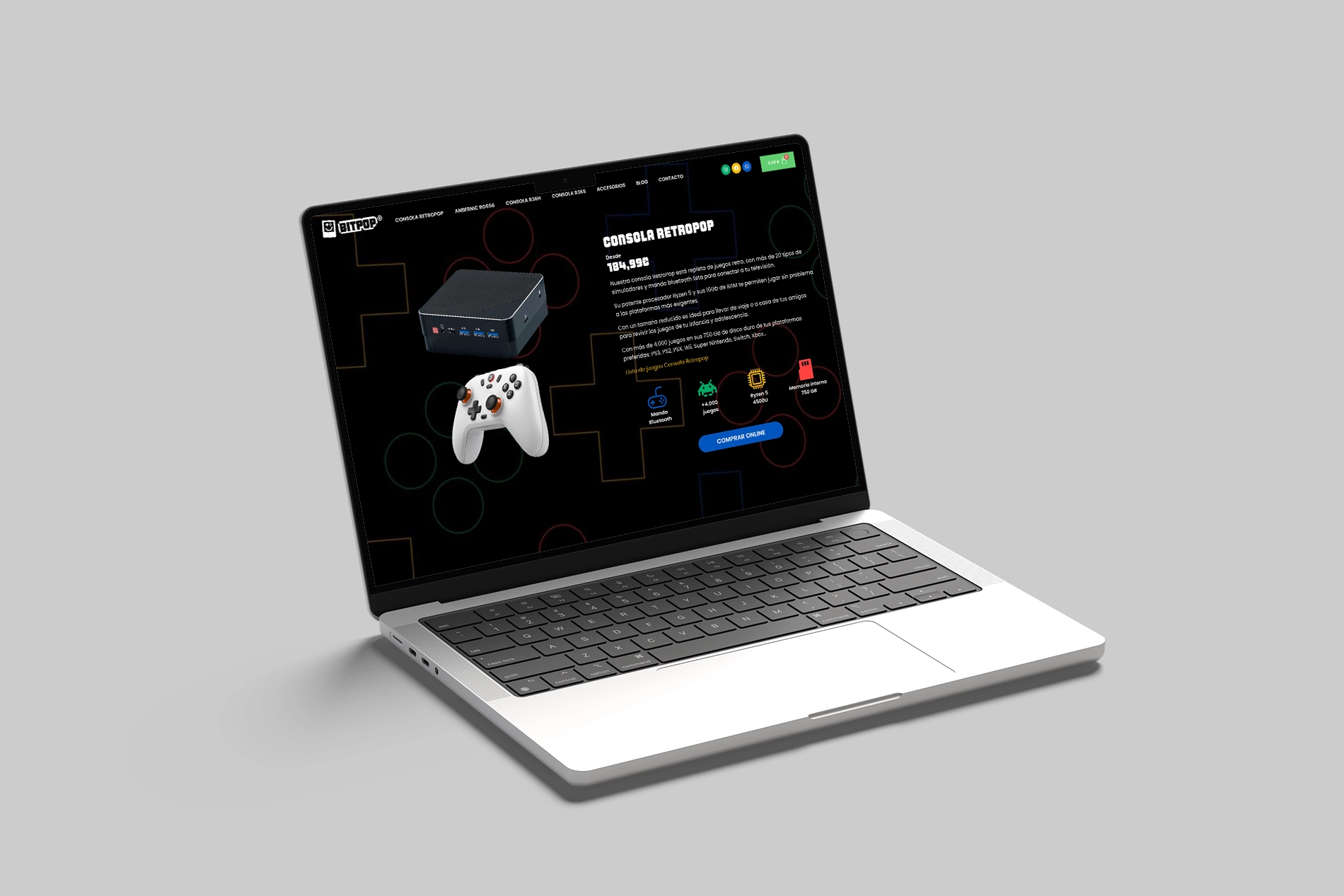 Página web corporativa de la empresa de consolas retro y gaming Bitpop Consolas.